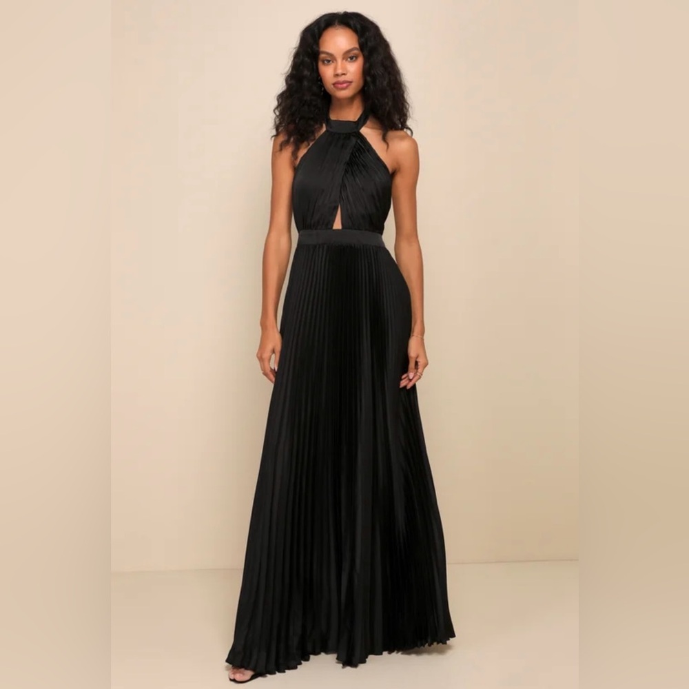 Lulu's Elegant Black Halter Maxi Dress
